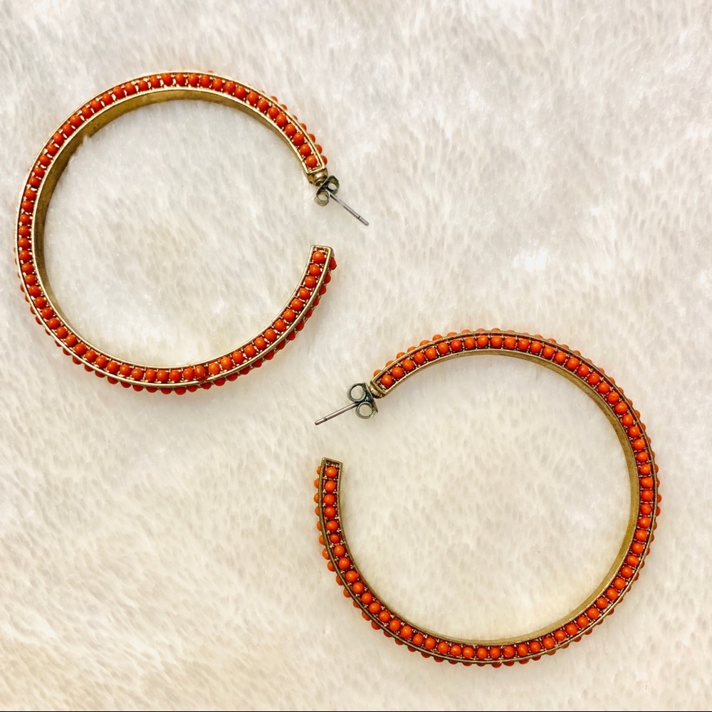 💥5/$25 Chunky Gold & Coral Hoop Earrings